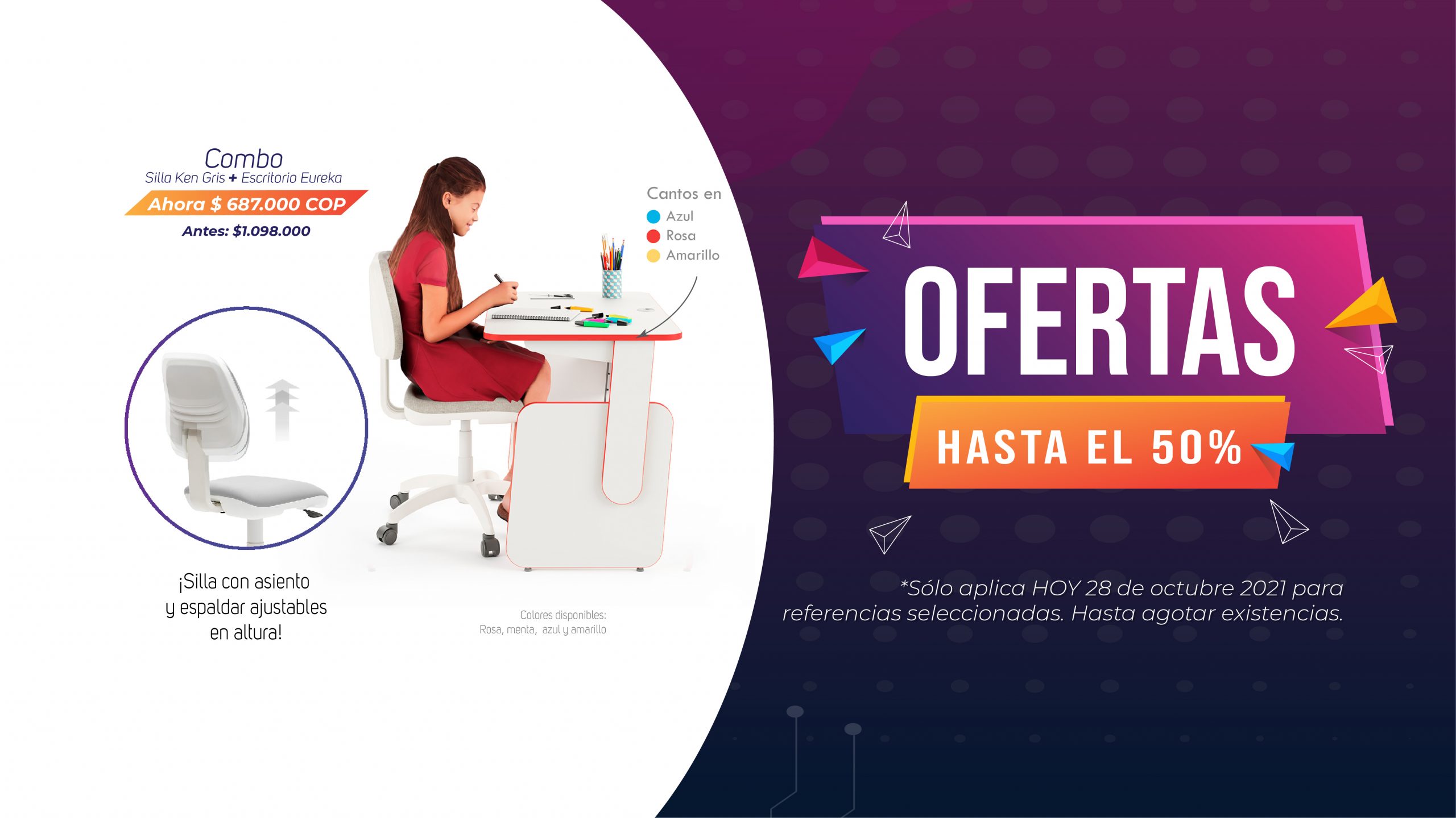 Oferta 28-oct_Banner Combo Eureka Mepal Tienda Liquidación sillas muebles escritorios dia sin iva oferta promocion escritorio niños silla